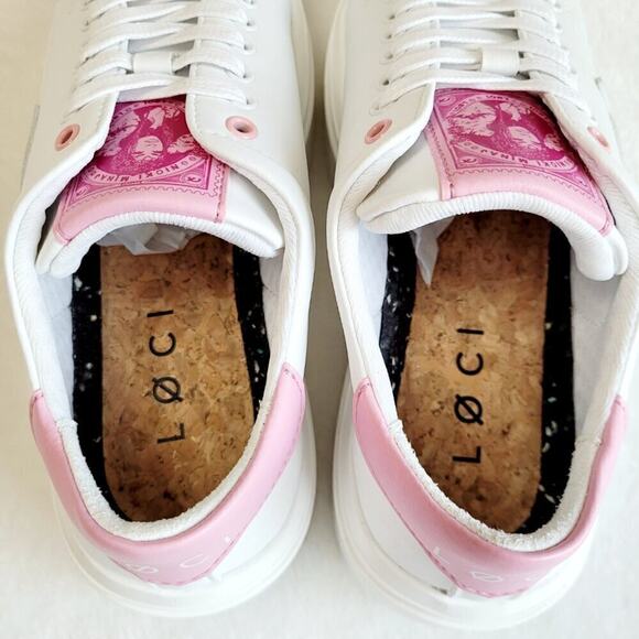 NWOB Loci Collab Nicki Minaj Bio Leather Low Top Platform Sneakers White & Pink - Picture 7 of 13